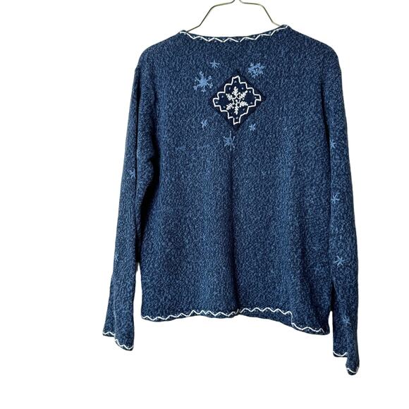 Erika blue white embroidered snowflake winter button front cardigan Petite Large - Picture 5 of 5